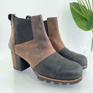 Sorel Womens Addington Chelsea Boot Size 8.5 Black Brown Bootie Block Heel